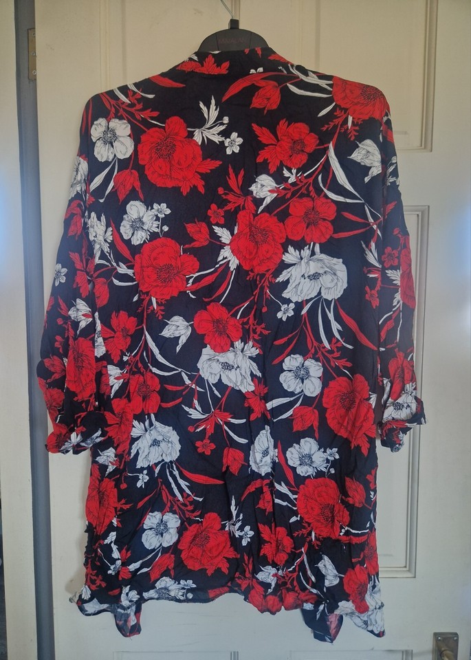 Dorothy Perkins Red White And Black Floral Shawl Kimono Size 10 eBay