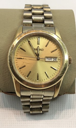 SEIKO 7N43-0AM0 474036 DAY/DATE Quartz Japan Gold Tone Watch | eBay