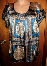 M by M Kalan Women's Size 3X Medallion Print, Satiny Tunic Style Blouse / Top