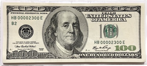 $100 Dollar Bill Note Low Fancy Serial Number 00002300 Six Of A Kind 0s Bookend - Bild 1 von 8