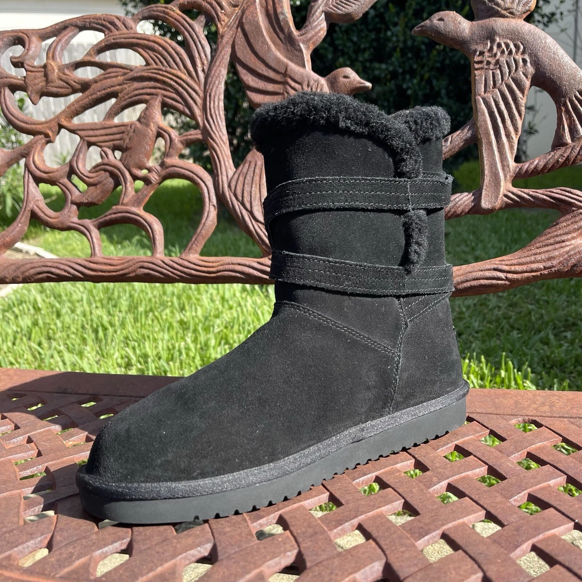 Koolabura By Ugg Delene Short Black Suede Faux Fur Lined Winter Boots