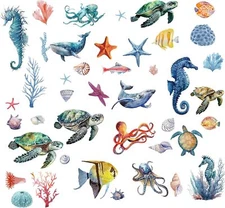 CRASPIRE 8 Sheets Sea Life Window Decals Stickers Ocean 3D Turtle Seahorse Starf