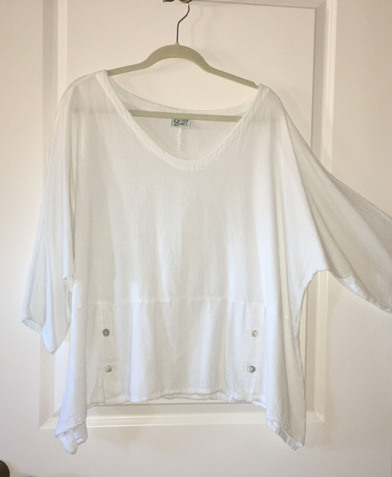 EUC OH MY GAUZE! White Cotton Blouse Lagenlook Tunic Top 2/3 XL/XXL eBay