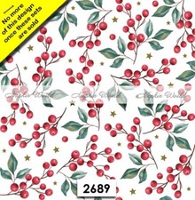 2689 Two Paper Luncheon Decoupage Art Craft Napkins - Christmas Holly Berries 2689 Two Paper Luncheon Decoupage Art Craft Napkins - Christmas Holly Berries