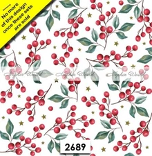 (2689) TWO Paper LUNCHEON Decoupage Art Craft Napkins - CHRISTMAS HOLLY BERRIES