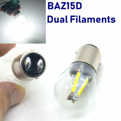 2x BAZ15D 7225 WHITE 6000K 4W LED COB BRAKE TAIL LIGHT BULBS GLASS ...