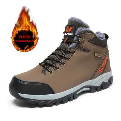 Men's High-Top Waterproof Sneakers Warm Plush Snow Boots Non-Slip Hiking Boots