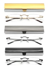EYE ZOOM Rimless Reading Glasses with Slim Case Men and Women, Multi Color