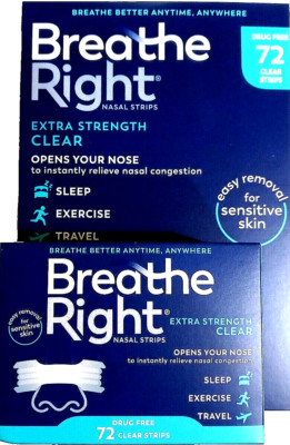 Breathe Right Extra Strength Clear Nasal Strips-72ct SensitiveSkin NEW PACKAGING