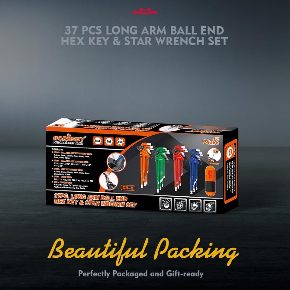 Hex Key Allen Wrench Set SAE & Metric Star Long Arm Ball End Hex Key