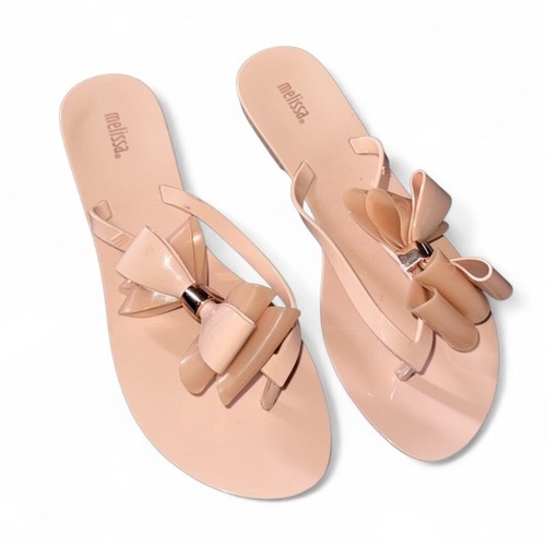 Melissa Blush Nude Jelly Bow Sandals Women’s Size 8 Slip On Thong Style