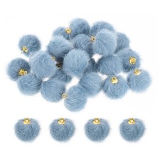 Pom Pom Charm, 24Pcs 15mm Faux Fur Fluffy Pom Poms Pendant Ball Light Blue 
