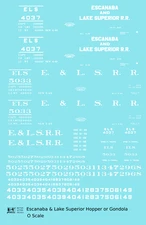 K4 O Scale Decals Escanaba and Lake Superior Gondola and Offset Hopper White ELS