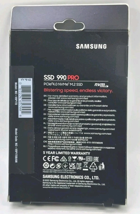 Samsung 990 PRO MZ-V9P1T0 Black PCle 4.0 NVMe 1 TB Storage Solid State Drive SSD - Image 2 of 2