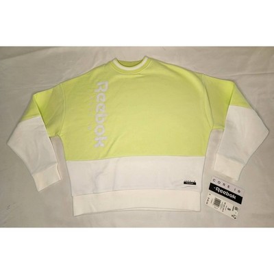 Reebok Sweater Corei Size Small Color Block Lime Green/White