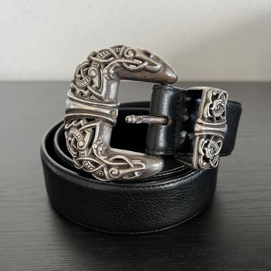 CHROME HEARTS Belt 925 Sterling Silver Buckle Black Leather CHROME HEARTS Belt 925 Sterling Silver Buckle Black Leather