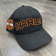 Vintage Harley Davidson Motorcycles Hat Spell Out Orange Black Snapback USA Made