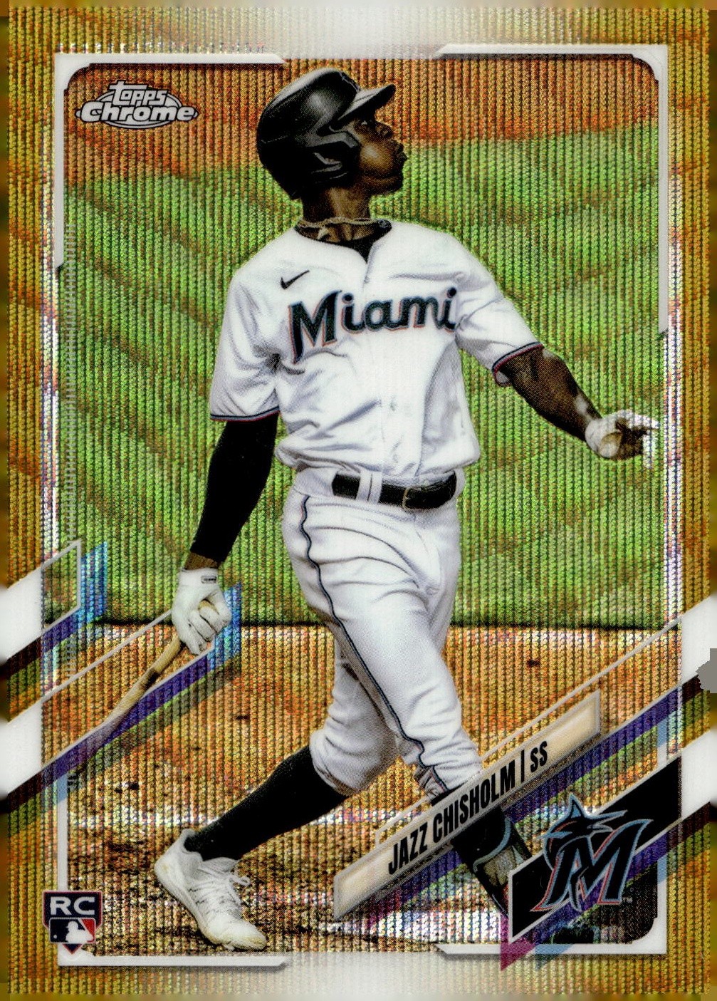 2021 Topps Chrome #144 Jazz Chisholm Gold Wave Refractor #/50