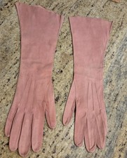 Vintage Womens Size S/M Pink Thin Suede 14" Long Formal Gloves