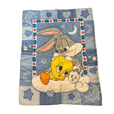 VTG 90s Baby Looney Tunes Crib Blanket Quilt Sleeping Bugs  Tweety Dbl Sided