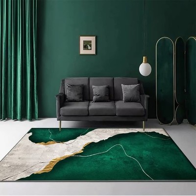 Modern Emerald Green Silver Marble Rugs 4'x6' Waved Swirl Abstract Area Rug f...