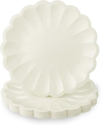 30 Pcs Ivory Paper Plates 7.5 In Scalloped Plates with Shell Edge Dessert Paper