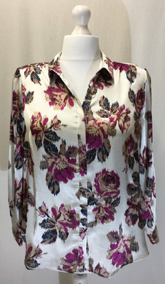 Women's Blouse UK 20 Beige Mix 100% Polyester Long sleeves Button M&S Collection