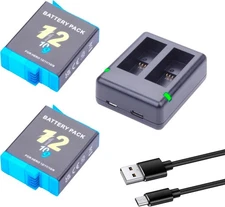 2 Packs Hero 12/11/10/9 2000mAh High Capacity Battery with 2-Channel LCD USB... 