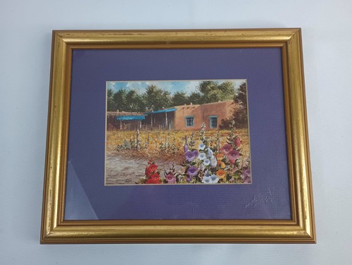 Michael C McCullough Framed Fine Art Print Hollyhocks at Acoma Pueblo 11.5x9.5"