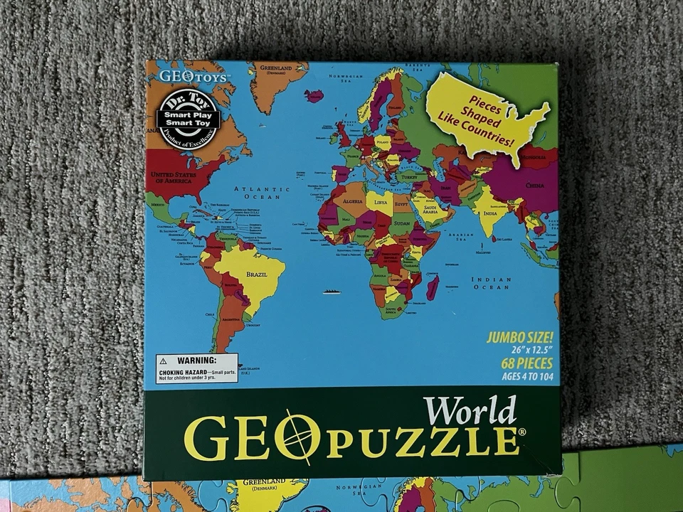 GEOToys World Geo Puzzle 68 Pcs Geography Map 26" x 12.5" Jigsaw Complete - Image 2 of 4