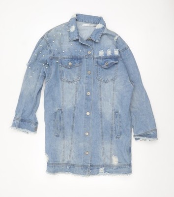 Off The Rails Damen Jeansjacke blau lang S Perlen Jungfrau Design