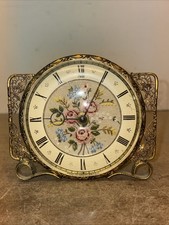 Vintage 1930 Dressing Table Alarm Clock Petit Point Embroidery Gold Wind Up