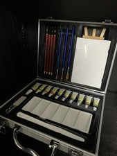Studio Acrylic Paint Set Case Paints Palette Brushes And Canvas With Mini Easel
