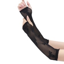 Elastic Long Sleeve Gloves with Skull Pattern Punk Style Women Sunproof Gloves