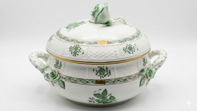 Herend Porcelain Chinese Bouquet Apponyi Green Tureen with Handles GORGEOUS!