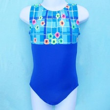 Gymnastics Leotard Girls sz CS Child 6 floral metallic turquoise pink lime NEW