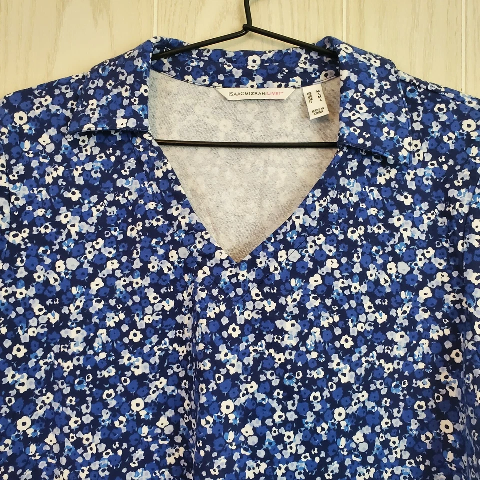 Top Pullover ISAAC MIZRAHI Manga Larga Cuello en V Tejido Azul Marino Floral M Foto 2 de 4