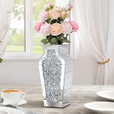 15" Crusheded Diamond Flower Vase,Crystal Mirror glass vases for flowers