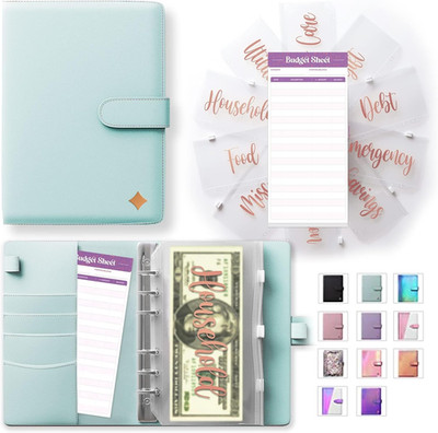 Budget Binder with Zipper Envelopes - Blue Money Organizer for Cash, A6 Binder C