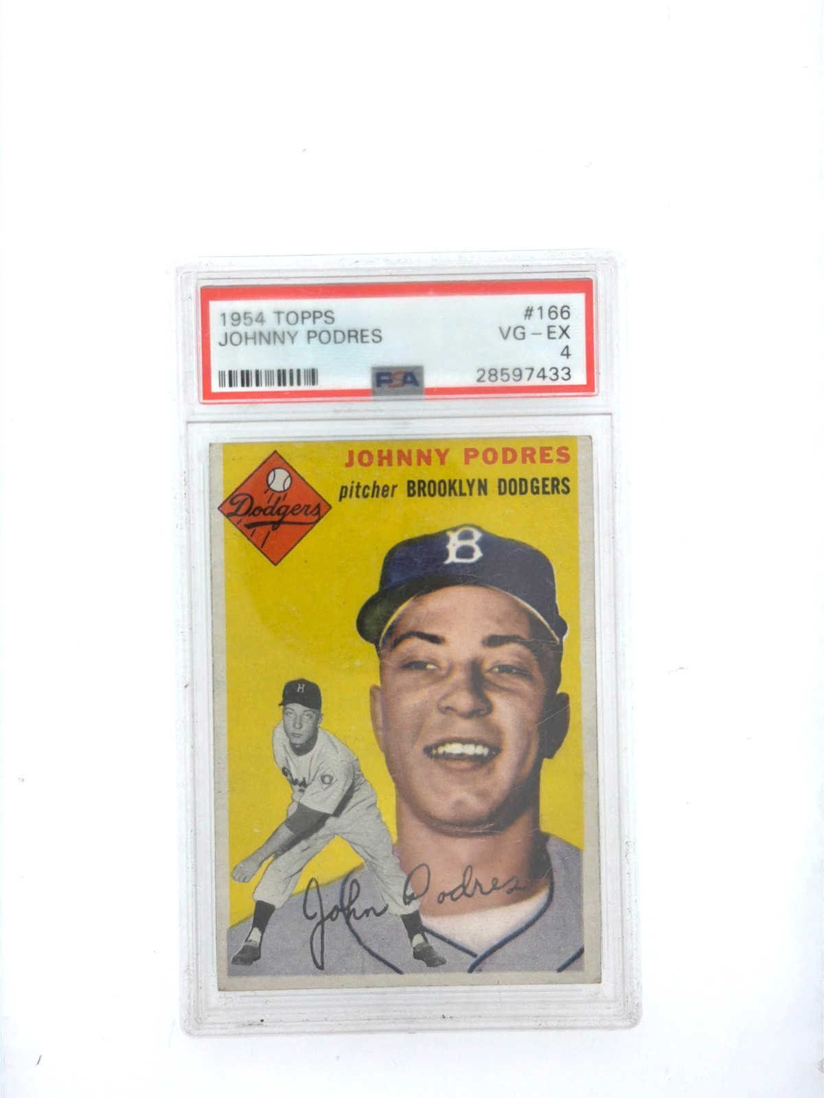 1954 TOPPS BASEBALL = #166 JOHNNY PODRES =BROOKYLN DODGERS = GRADED PSA 4