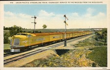 Union Pacific Streamline Train Vintage Linen Postcard 1110 Sanborn Souvenir