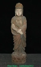 Old Wood Lacquerware Painting Kwan-yin Guan Yin Boddhisattva Goddess Statue