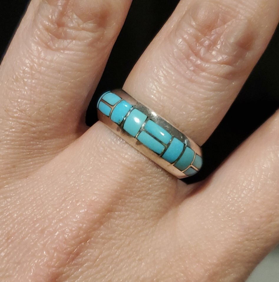 Detailed Native American Zuni Turquoise Mickey Mouse Sterling Silver Ring Detailed Native American Zuni Turquoise Mickey Mouse Sterling Silver Ring