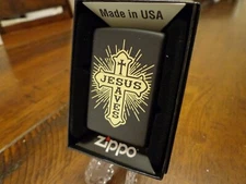 JESUS SAVES CROSS ENGRAVED BLACK MATTE ZIPPO LIGHTER MINT IN BOX