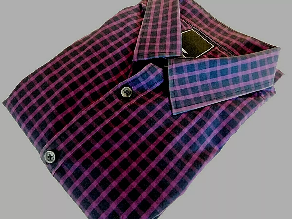 PARK AVENUE 17 1/4 SZ 44 MENS PURPLE PLAID LONG SL BUTTON UP LARGE SHIRT (A4016)