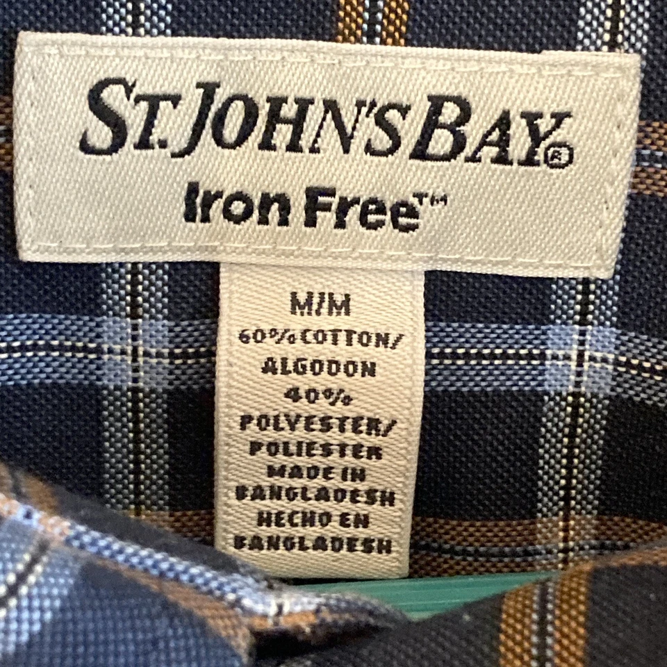 Camisa a cuadros azul LS St John's Bay para hombre, talla M, mezcla de algodón/poliéster Foto 3 de 4