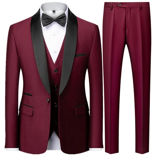 Ensemble de 3 pièces costume de mariage homme manteau pantalon gilet robe de marié blazers veste pantalon - Photo 32/52