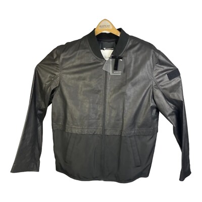 NWT T Alexander Wang Black Lambskin Leather Polyester Full Zip Bomber Jacket XL