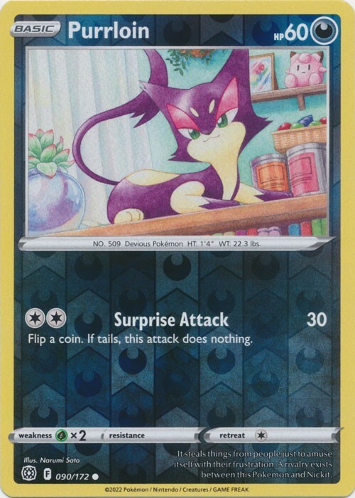 Reverse Holo Purrloin 090/172 Common Brilliant Stars Pokemon TCG