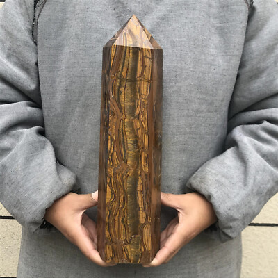 7.76LB,Natural Tiger's Eye Quartz Hand Carved Crystal Column Healing1pc ,3927a